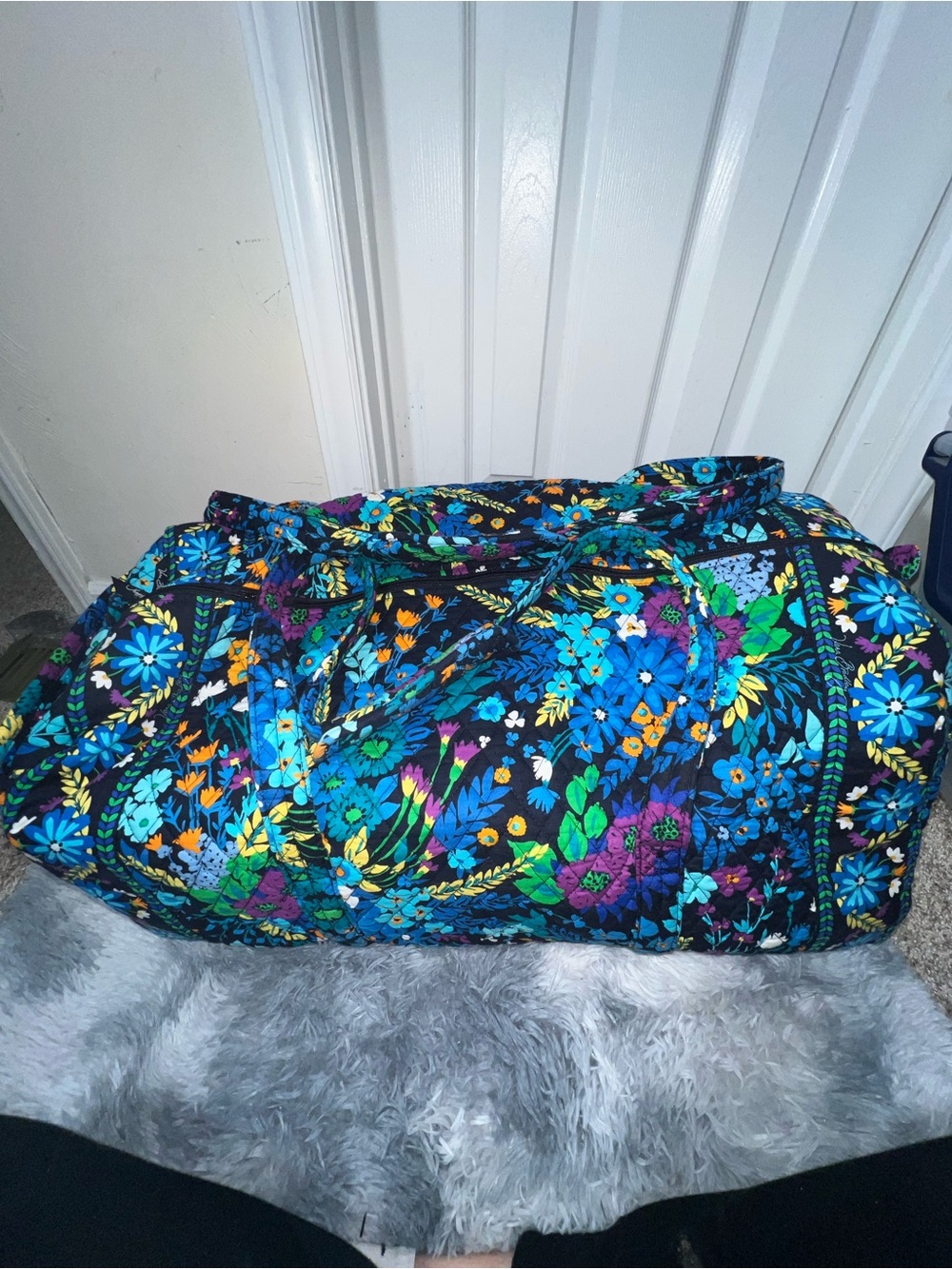 Vera Bradley Blue Multi Color Floral Quilted XL Travel Duffel Bag